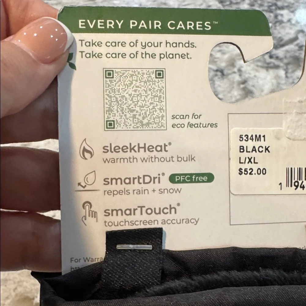 Isotoner SleekHeat Insulated Touchscreen Winter Gloves Black S/M L/XL NWT - Picture 9 of 10